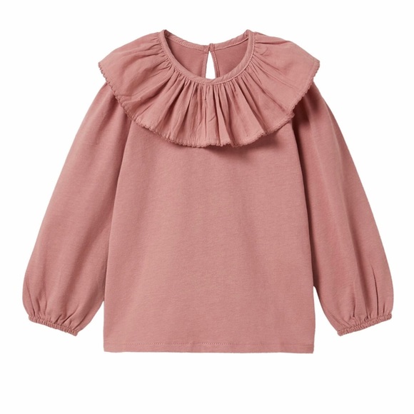 Zara toddler kids / girls mauve pink & white ruffle bib trim detail blouse - Picture 2 of 6
